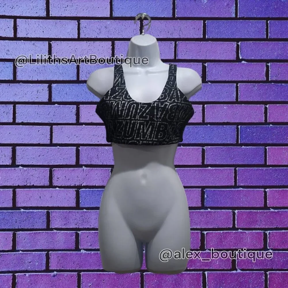 Zumba Dance Floor Sport Bra Bold Black NWOT Size M (G011)
